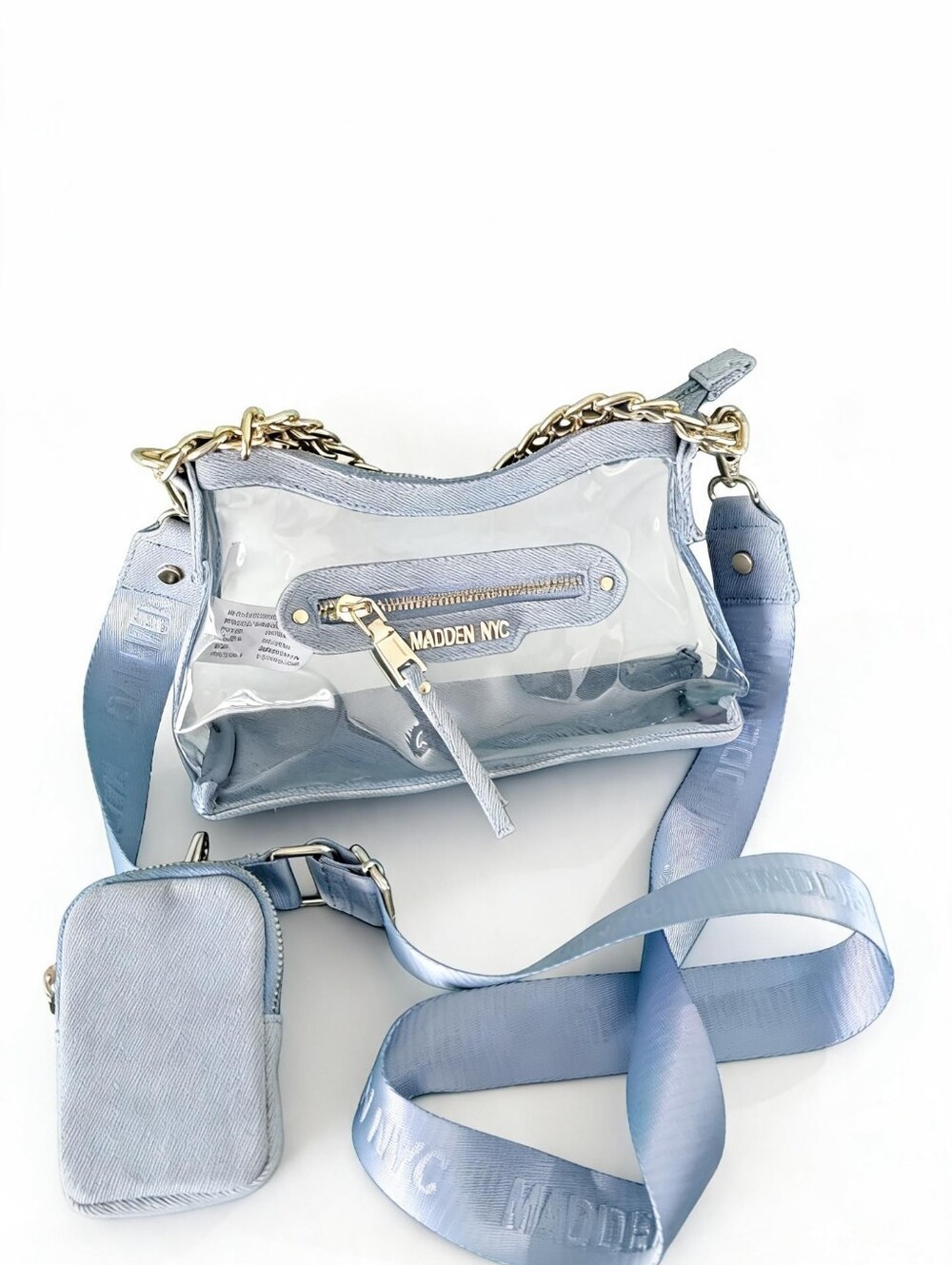 Madden NYC Clear Baby Blue Crossbody with Detachable Pouch